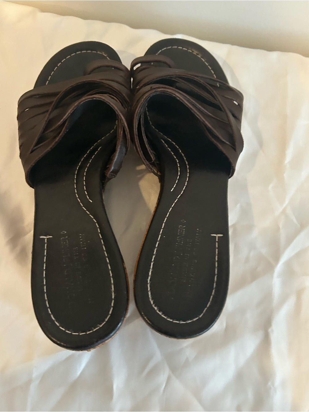 Donald J Pliner Brown Leather Platform Mule Sandals Cork Heel Slides Sz 7.5 - Picture 10 of 10